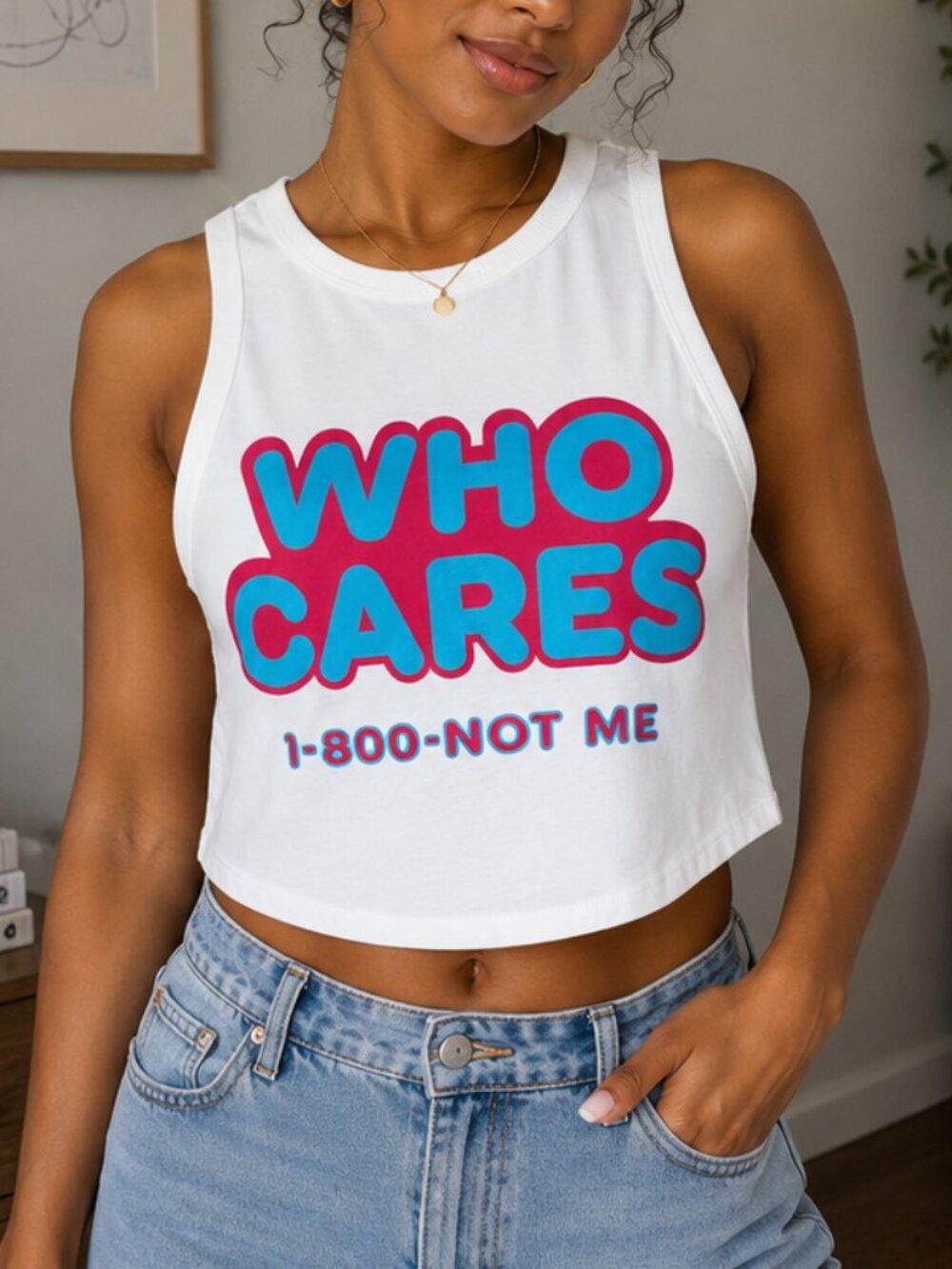 NWT Wild Fable Who Cares 1-800-NOT ME Graphic Crop Tank Top L